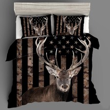 Flag Bed Comforter Set Hunting Deer Bedding Boys Girls Bedroom Decor Camo Bed...