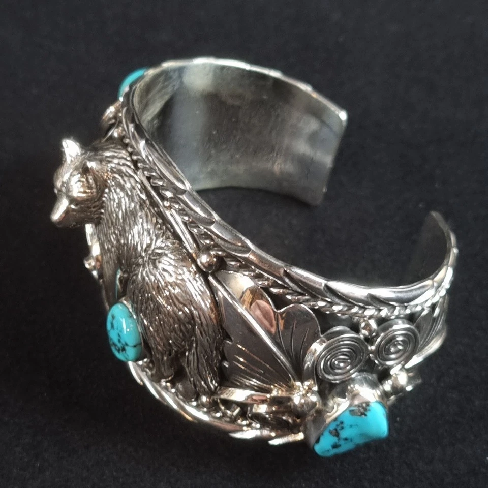 XL Indianerschmuck Armreif Türkis Bär Grizzly Westernschmuck Navajo AR901N - Bild 3 von 4