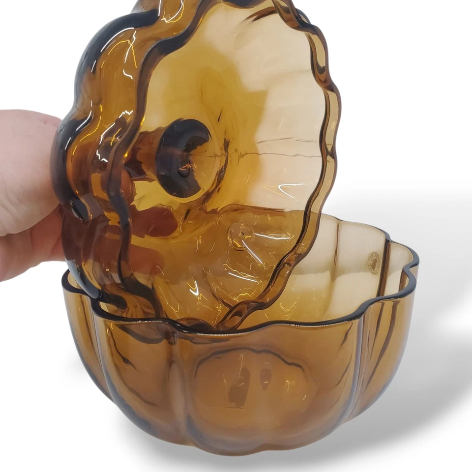 IKEA HÖSTAGILLE Pumpkin Bowl & Lid Brown 7 ½" Glass Thanksgiving Fall Halloween - Image 2 of 4