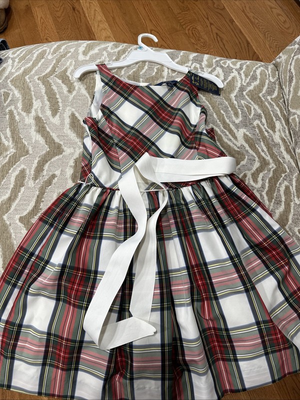 NWT Polo Ralph Lauren Girl’s Dress Green-Red Plaid, Size 12