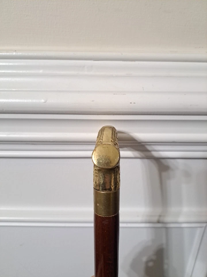 Vintage Brass Handle Cane Walking Stick With Secret Hidden Tube Compartment  - Image 3 of 4
