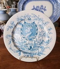 Royal Worcester Blue Transferware Coronation Plate 1911 George & Mary By Emanuel
