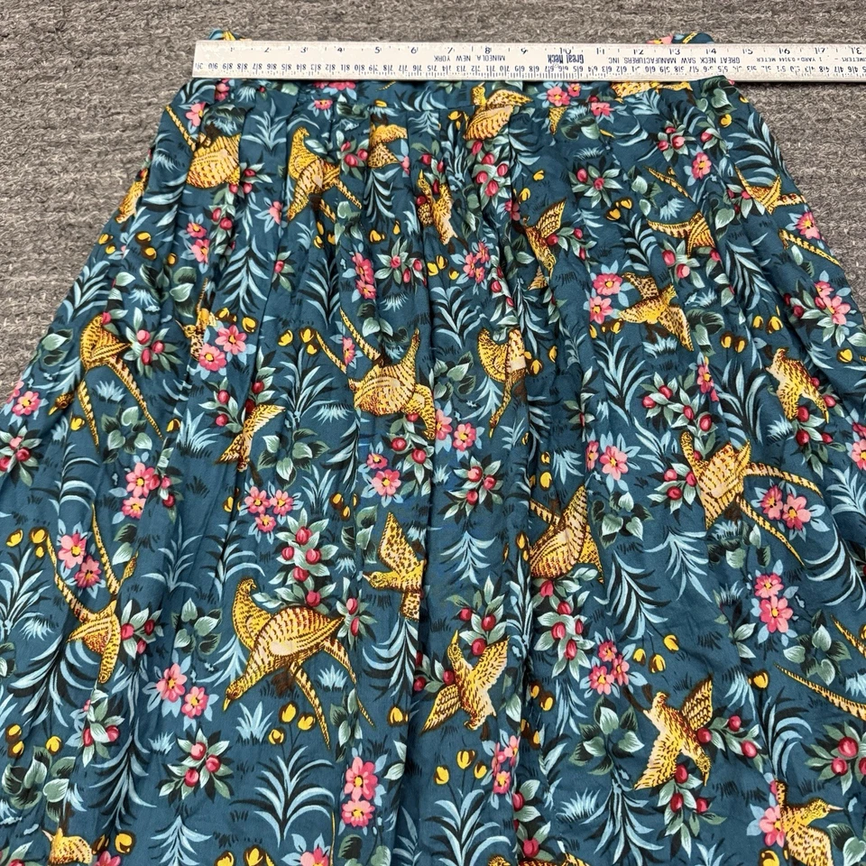 Falda De Colección Diane Von Furstenberg Mujer 14 Azul Floral Pájaro Plisado Midi Años 70 Foto 3 de 4