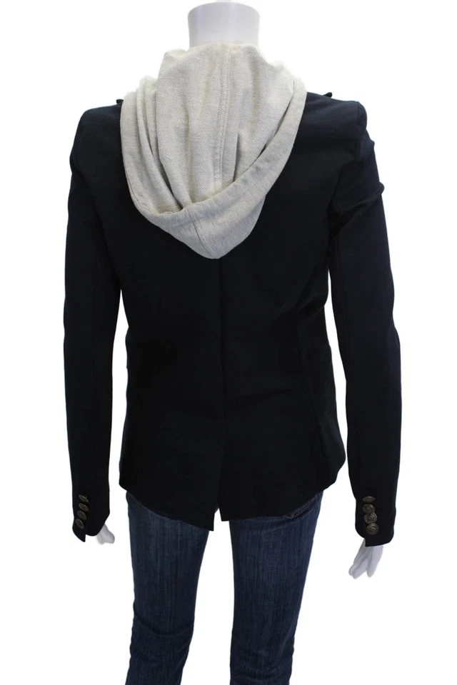 Blazer Central Park West Mujer Azul Oscuro Cuello Botón Algodón Nylon Talla XS Foto 4 de 4