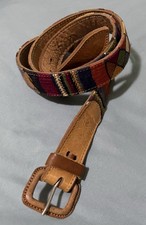 Brown Leather Guatemala Hand Made Woven Vtg Threaded Size 44 Adjustable Belt