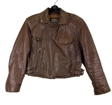 Vintage Open Road Collection Mens Brown Leather Motorcycle Jacket  Zip Pockets S