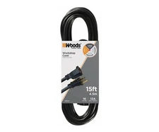 15 Foot Heavy Duty Extension Cord Black for Indoor and Outdoor Use