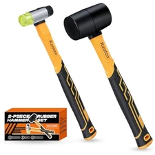 2-Pack Rubber Mallet Hammer Set， 8oz & 25mm Rubber Mallet Hammer Tool,