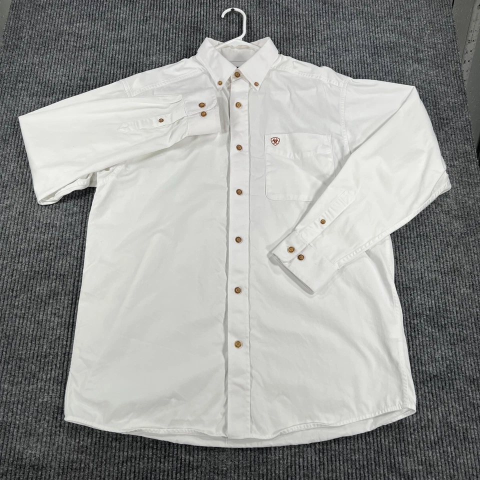 Camisa Ariat Para Hombre Mediana Blanca Manga Larga Western Abotonada Algodón Rancho Foto 3 de 4