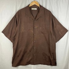 Tommy Bahama Brown Silk Palm Tree Print Button Up Camp Shirt Men  s sz XL Casual