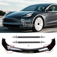 Glänzend Schwarz Frontspoiler Splitter + Stützstange Für Tesla Model 3 S X Y
