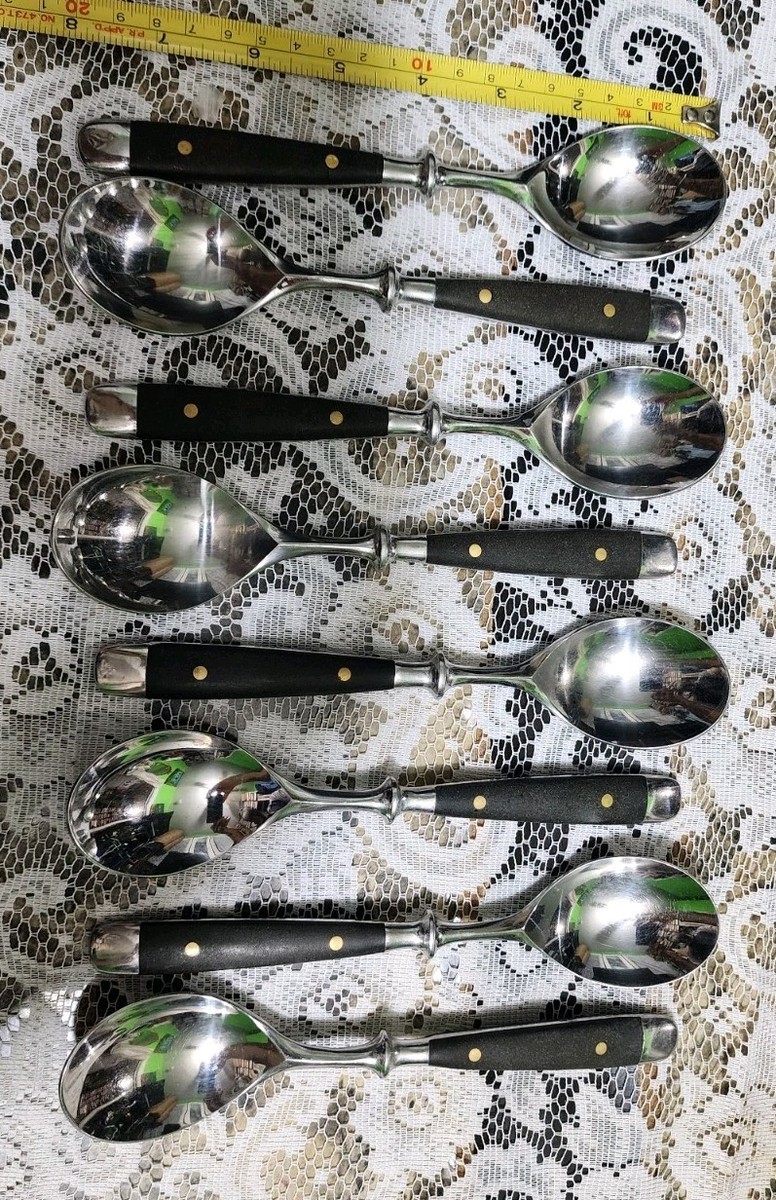 😜 LOT OF 8 WMF 🇩🇪 ROSTFREI STEEL BRASS STUDED COMPOSITE HANDLE
