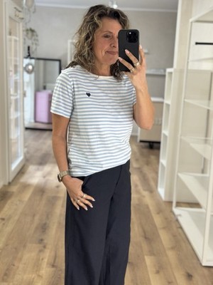 FREE/QUENT MIAN Basic T-SHIRT Hellblau-Weiß Gestreift Herz versch. Gr. (J3)