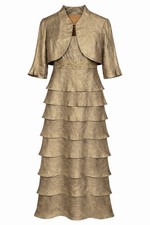 Mother of the Bride Gold Tiered Evening Gown w/ Beaded Waist  Matching Jacket