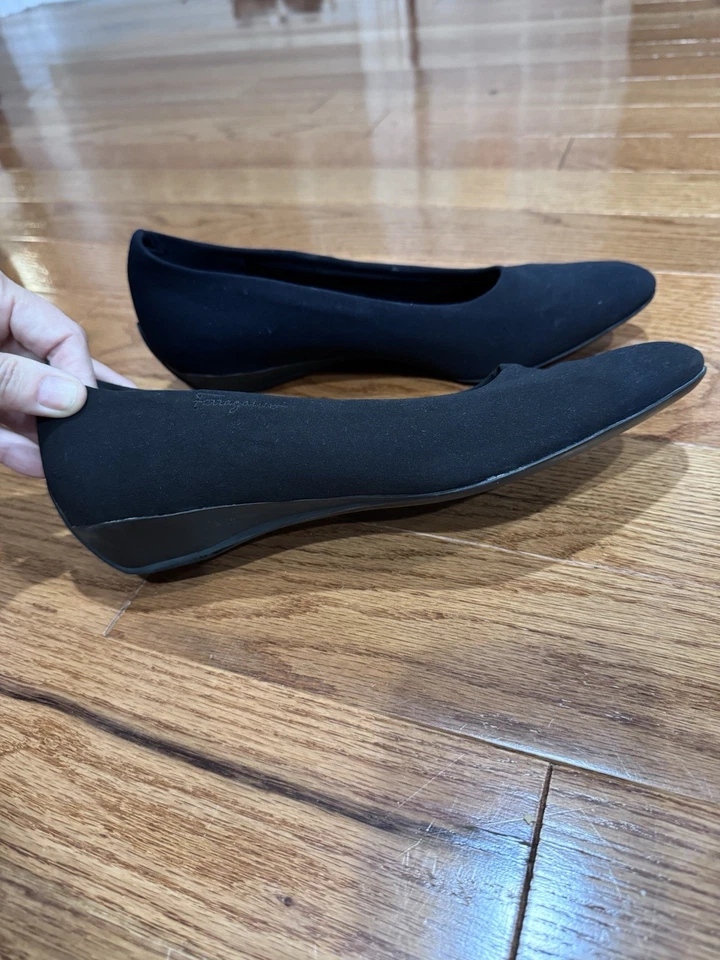 Salvatore Ferragamo Black Low Wedge Flats Soft Stretch Nylon US 9 *Worn Twice - Image 2 of 4