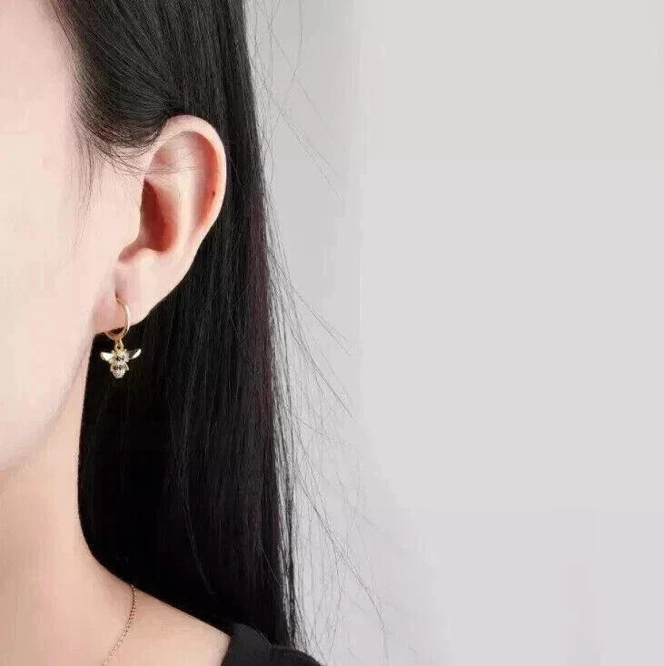 1,5 kt runde simulierte Diamant Damen Ohrhänger Creolen 14 Karat Gelbgold pla... - Bild 2 von 4