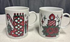 Trimont Ware MCM Vintage Christmas Stackable Mugs Set of 2 Japan Retro