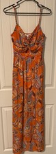 Women’s Orange Paisley Print Maxi Spaghetti Straps summer Dress M Beachy Vacay