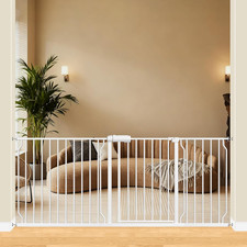 Extra Wide Baby Gate Pressure Mount Auto Close White Metal Child Dog Pet Safety