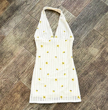 Forever 21 Cream Crochet Dress with Sunflower Pattern Women XS