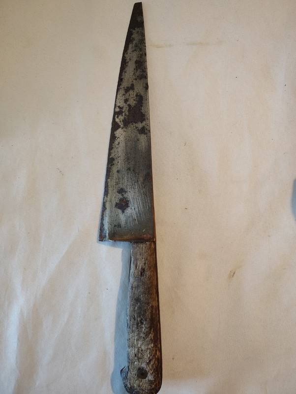 Antique 1880-1930 Carbon Steel Chef Knife Birdseye Rivets Wooden Handle 
