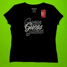 GUESS Los Angeles Women’s Short Sleeve T-Shirt LARGE Black w/Silver NEW