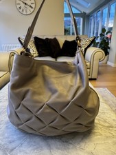 Smythson of Bond Street Nancy Hobo Shoulder Bag Grey Leather Used