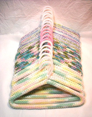 Lot of 18 Crocheted Kids Plastic Clothes Hangers Pastels Crochet Handmade