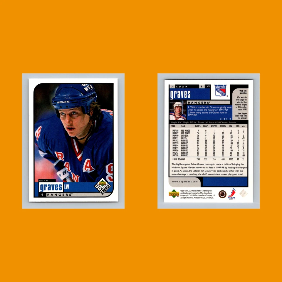 Adam Graves #134 1998-99 UD Choice New York Rangers Hockey Card NHL - Image 3 of 3