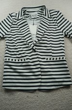 Ichi Antiquities Women Xl Black White Long Sleeve Striped Jacket Nwt F206