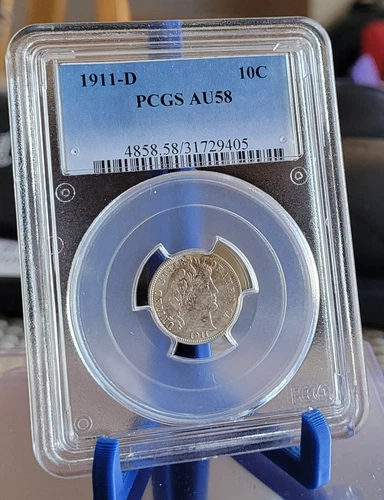 1911-D Barber Dime graded PCGS AU58