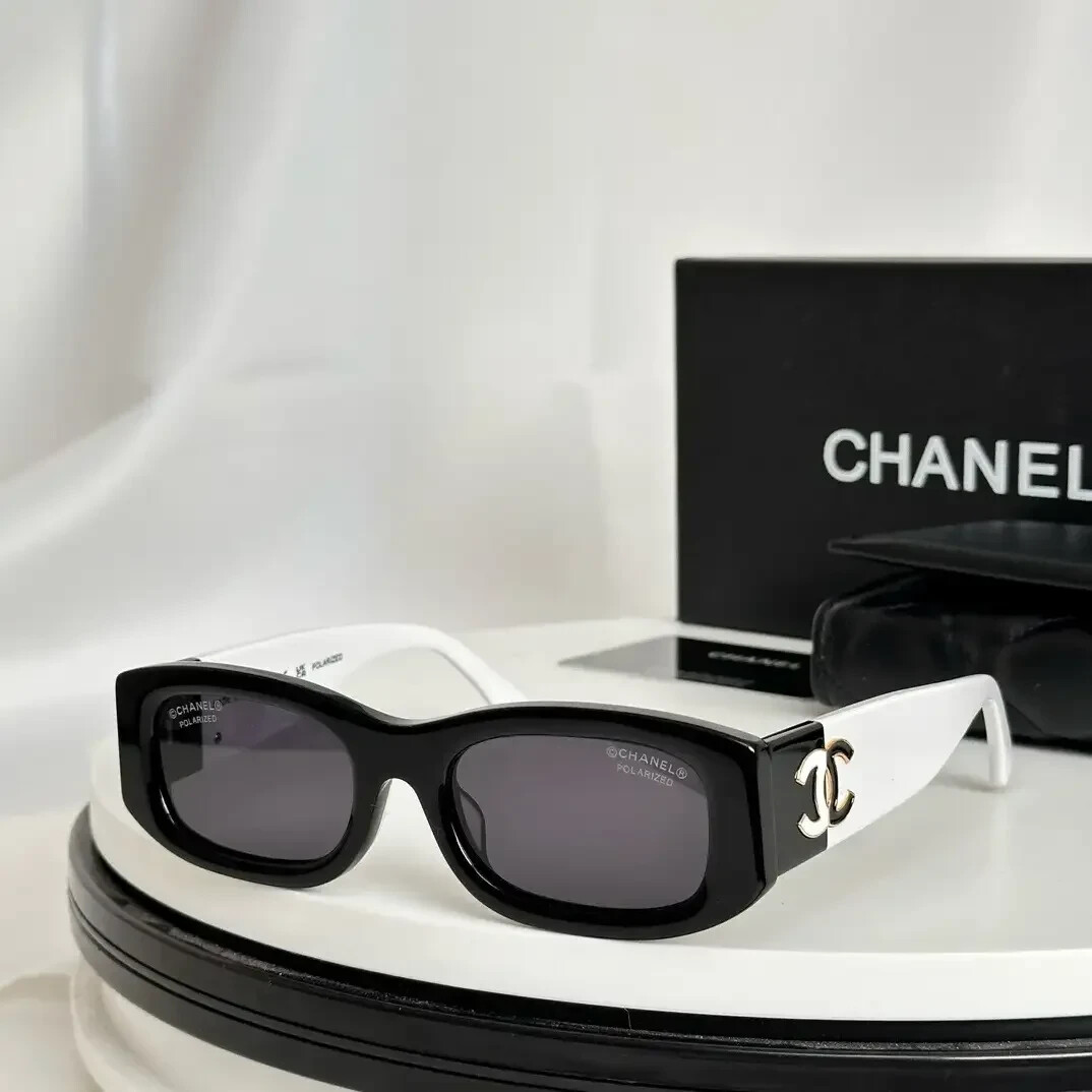 CHANEL 5525 Polarized Black & White Rectangle Sunglasses Ships Today