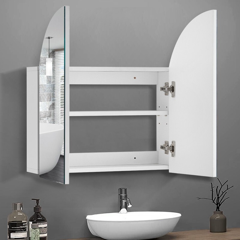White Bathroom Mirror Wall Mount Storage With Shelf 2 Door Cupboard eBay