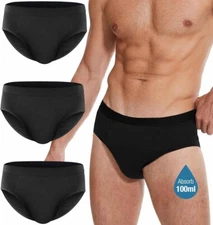 MENS BRIEFS INCONTINENCE UNDERWEAR MEDIUM cotton 3-Pack black 100 ml NOT BOXERS