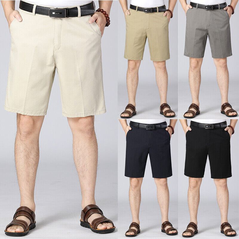 Men Cotton Office Formal Business Work Shorts Casual Half Pants Plain Summer