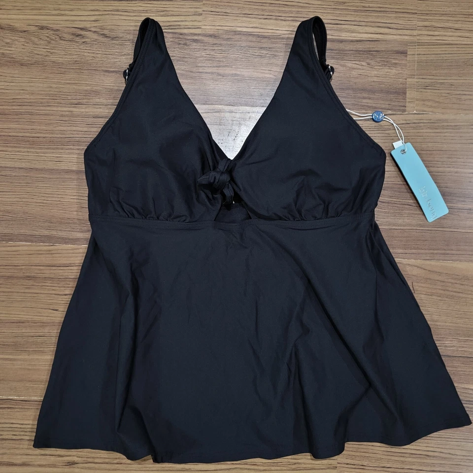 Camiseta de natación Tankini Birdsong Bare Necessities talla 38D con aros negra con lazo frontal Foto 3 de 4