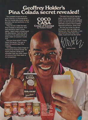 1980 Coco Casa Pina Colada Mix - Actor / Dancer Geoffrey Holder - Print Ad Photo