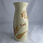 Vintage Royal Haeger Vase Mid Century 8 1/4" Orange Tan Beige Flowers Leaves