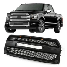 Front Upper Grille Grill Raptor Style With LED Light Bar For 2015 2016 2017 F150