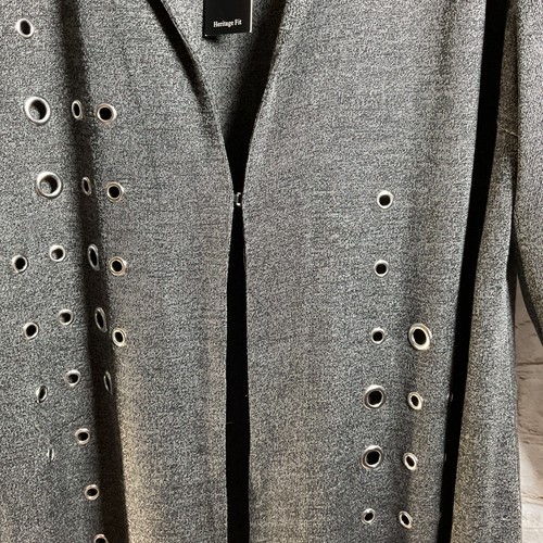 Misook Strickjacke Staubtuch Gr. 0X grau lang vorne offen Ösen Details - Bild 5 von 10