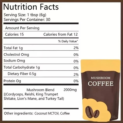 Café Premium Mushroom - Orgánico, Bajo en Ácido, Energía y Salud Cerebral 30 porciones - Imagen 5 de 6