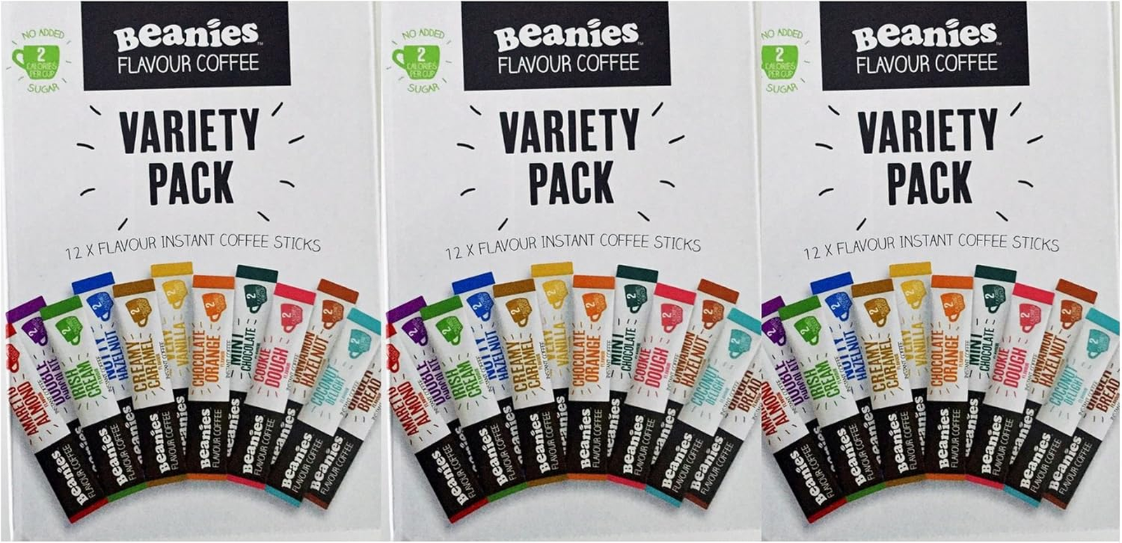 3 X 12 Flavoured Coffee Sachets/ Sticks - Variety Pack - Beanies