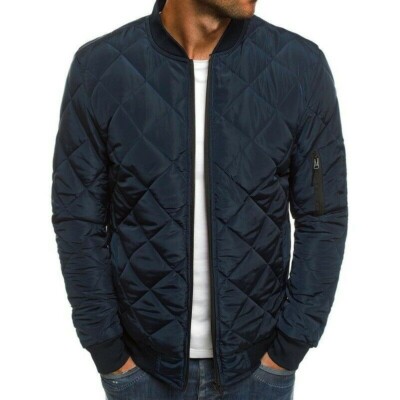 Herren Baumwolle Gefütterte Jacke Gesteppte Bomberjacke Puffer Outwear Zip Bis