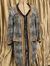 Dsquared Coat, Blue/grey Woven With Raffia And Denim Trim