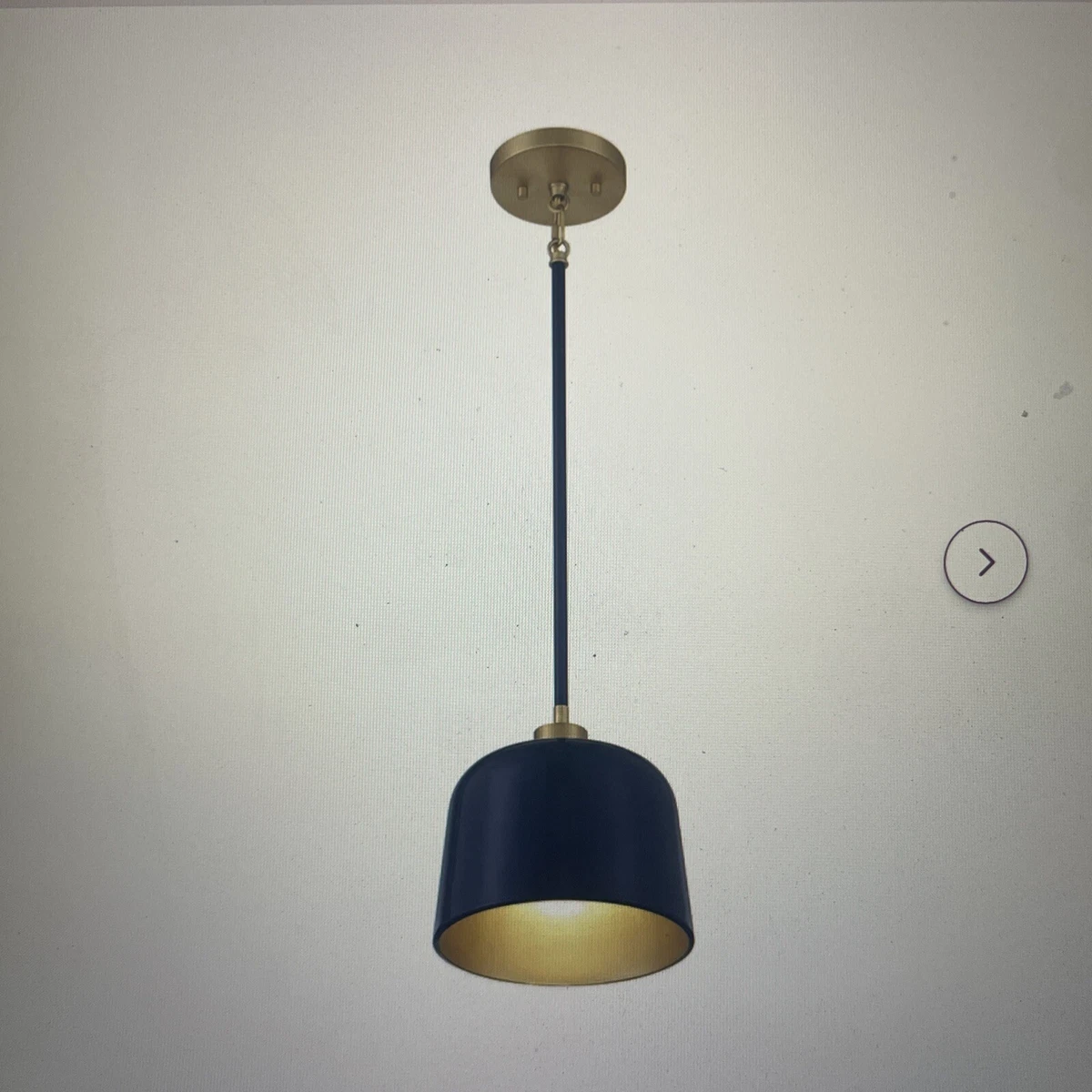 Single Dome Pendant Light. Finished In Navy Blue And Natural Brass. Up To 63