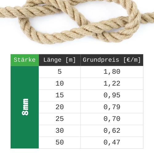 Seile Jute Hanfseil bis 60mm Tau Juteseil meterware 5 - 50 Meter Juterope Seile - Bild 11 von 26