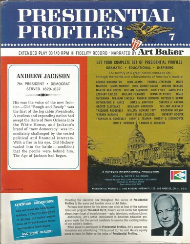 Vintage 1966 Presidential Profiles #7 Andrew Jackson Record & Medallion Sealed - Picture 2 of 2