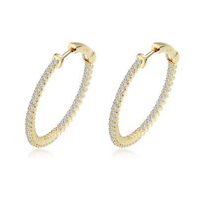 BRAND NEW Lafonn Yellow Gold Plated 1.20CTW Diamonds Hoop Earrings E3005CLG00