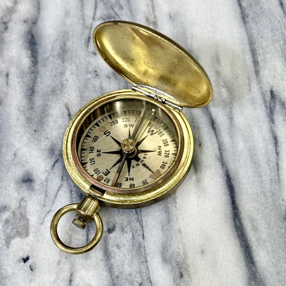 Vintage WWII Brass Pocket Compass Handheld Field Gear Schwab | eBay