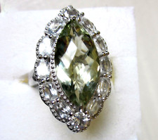 Green Amethyst  White Topaz Ring / size 9 / 925 Sterling Silver / 11.8ct 10.8g